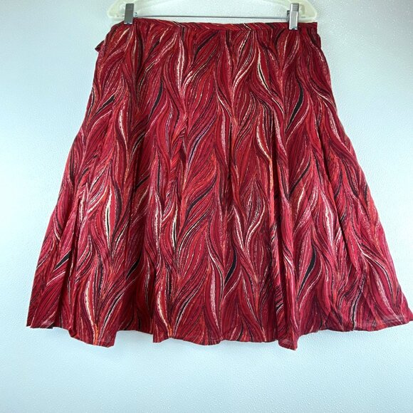 VTG Womens 14 Red Black Western Cowgirl Flat Panel-Pleated Flowy Skirt - Picture 1 of 12